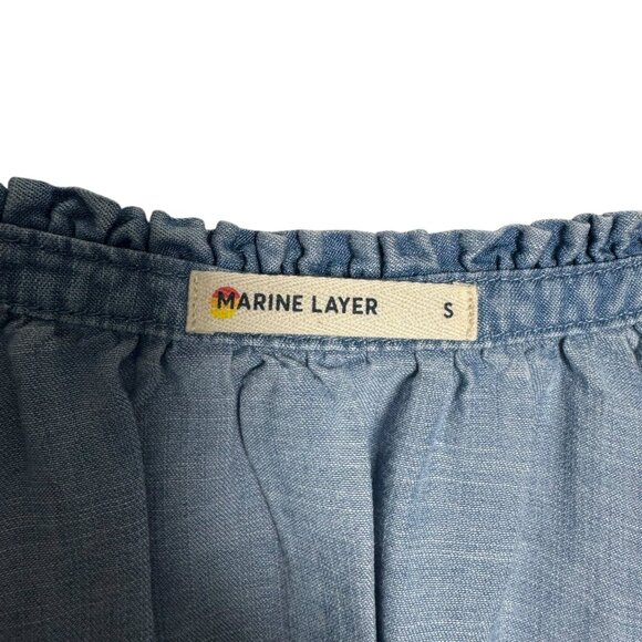 Marine Layer Chambray Button Down Shirt Women's Size small ruffled trim tencel - Picture 5 of 9
